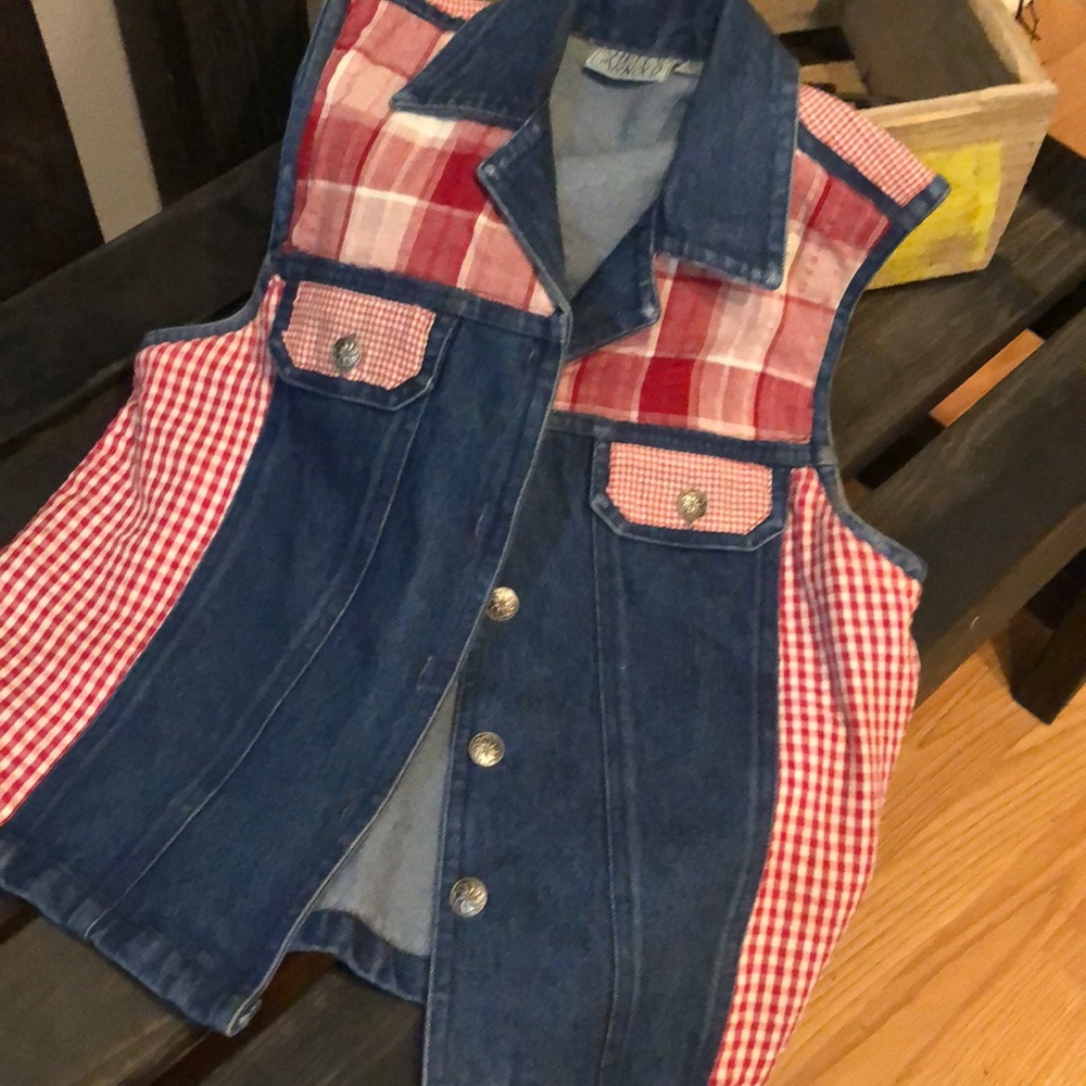 Shelly & Arnold denim & plaid vest